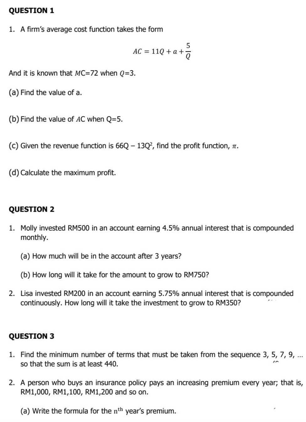 Solved QUESTION 1A firm's average cost function takes the | Chegg.com