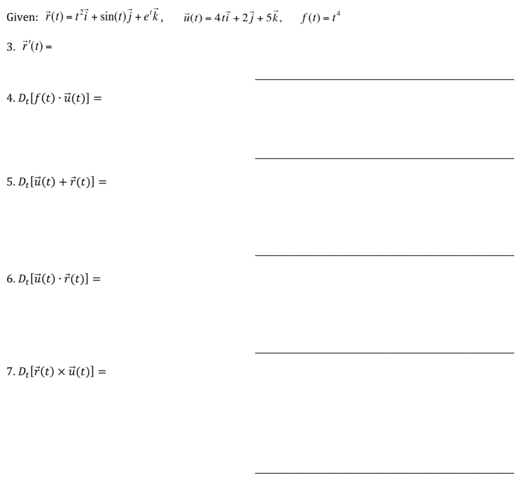 Solved Given R T T2i Sin T J Etk U T 4ti 2j 5k F T T4