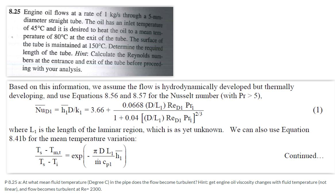 Solved 8.25 Engine oil flows at a rate of 1 kg/s through a
