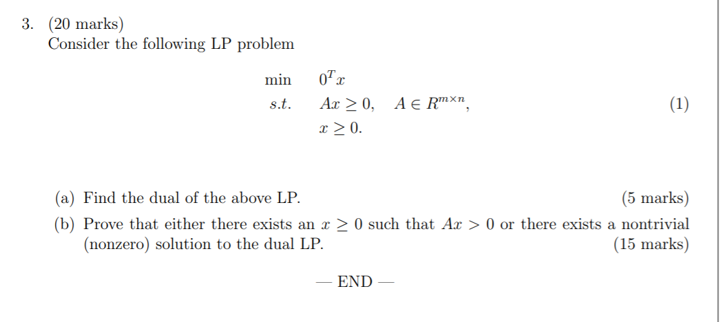 Solved 3. (20 marks) Consider the following LP problem min | Chegg.com