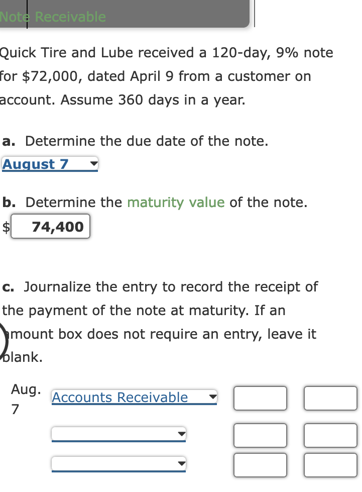 Solved Quick Tire and Lube received a 120day, 9\ note for