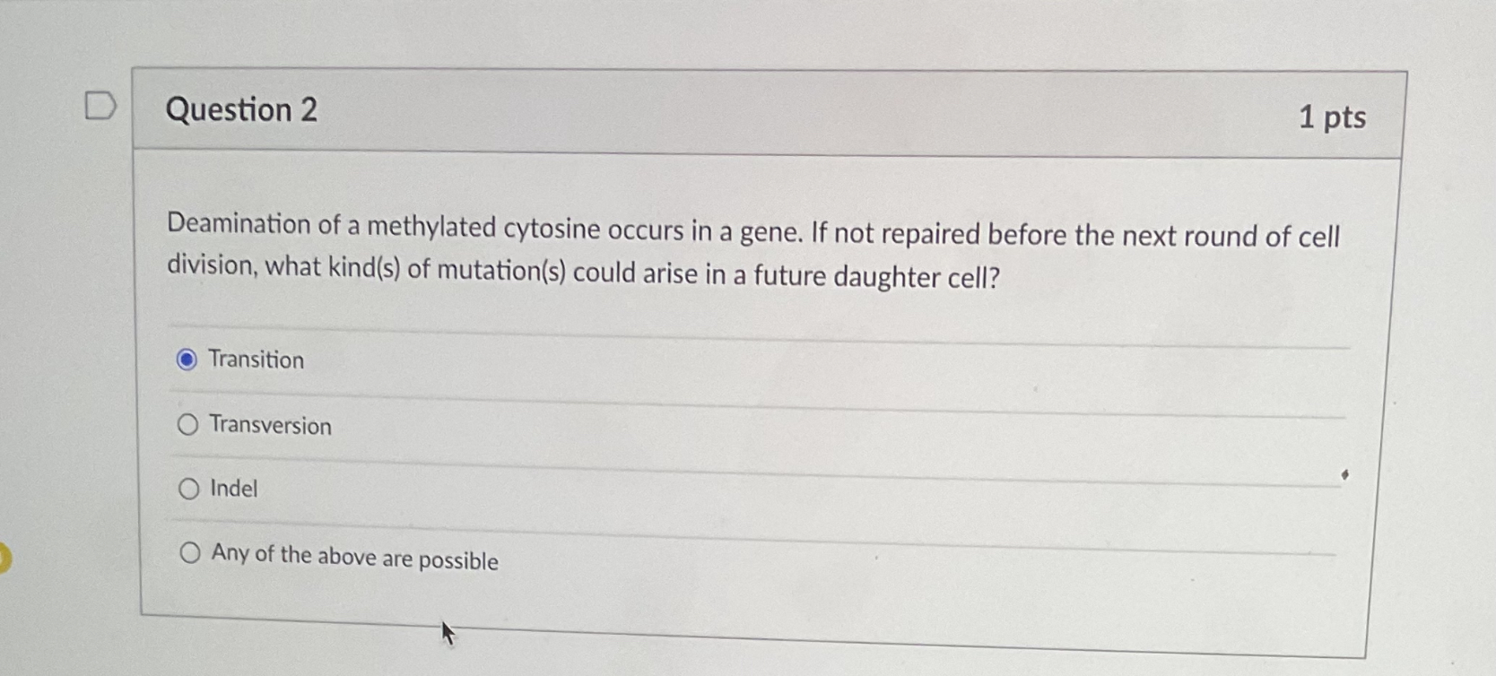Solved Deamination of a methylated cytosine occurs in a | Chegg.com
