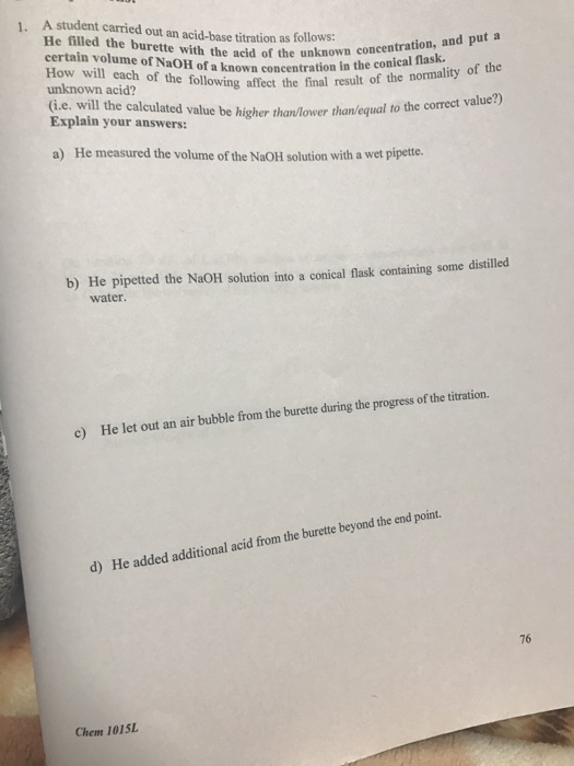 Solved A student carried out an acid-base titration as | Chegg.com