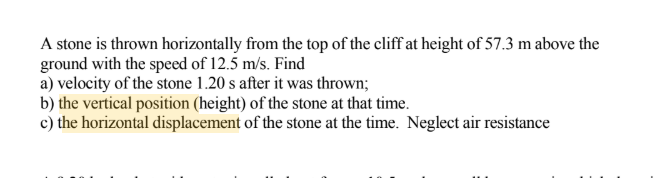 Solved A stone is thrown horizontally from the top of the | Chegg.com