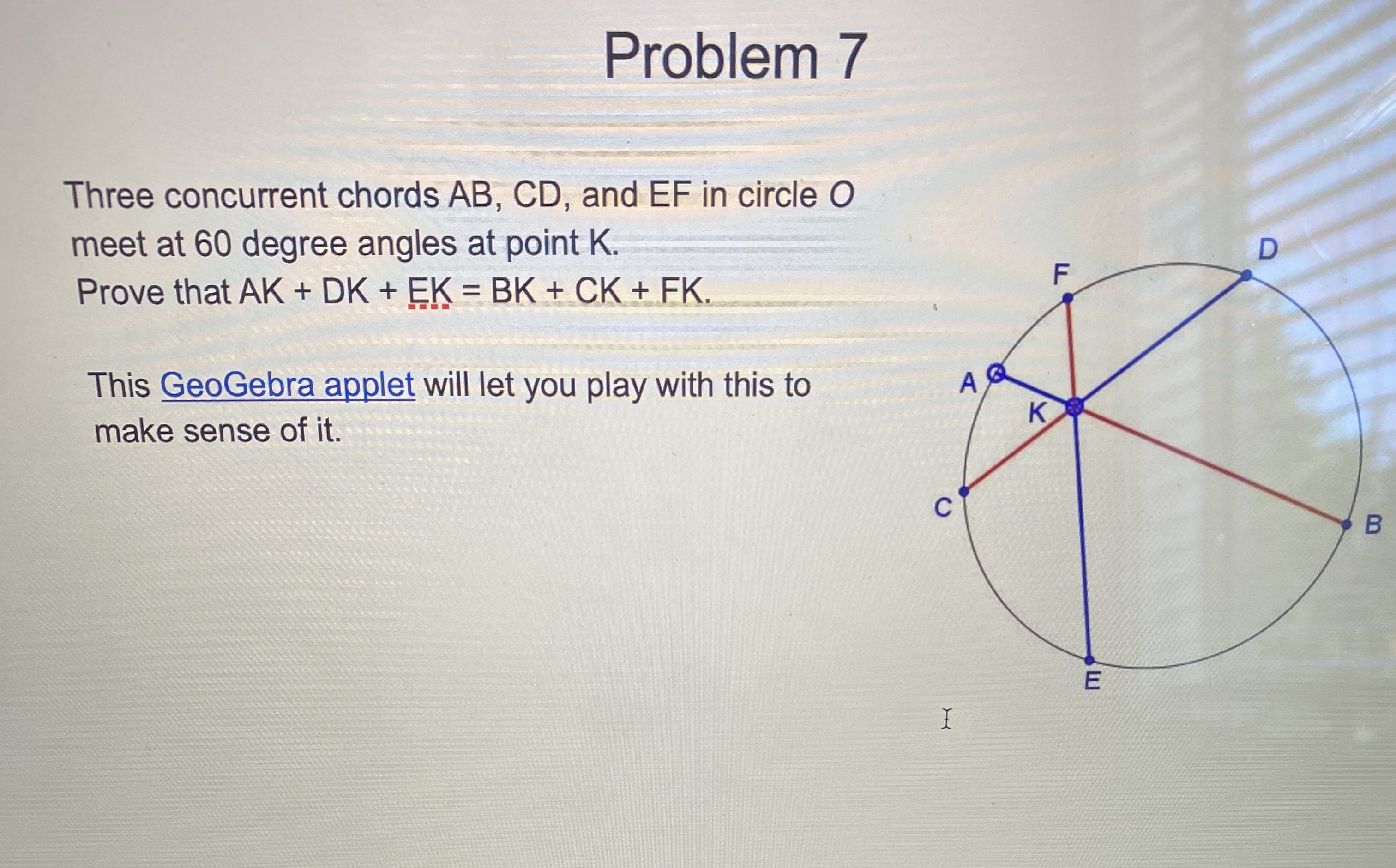 Solved Three Concurrent Chords Abcd And Ef In Circle O 5051