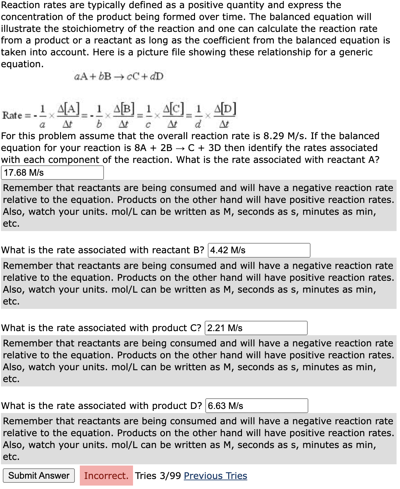 Solved Reaction rates are typically defined as a positive | Chegg.com