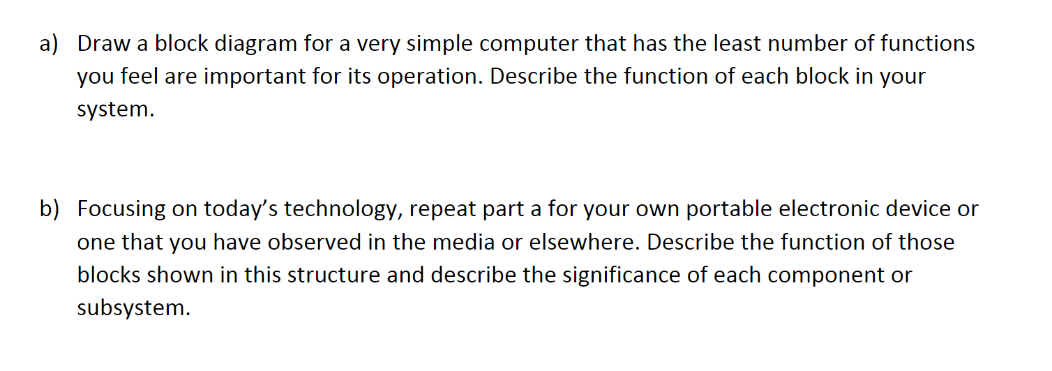 Solved a) Draw a block diagram for a very simple computer | Chegg.com
