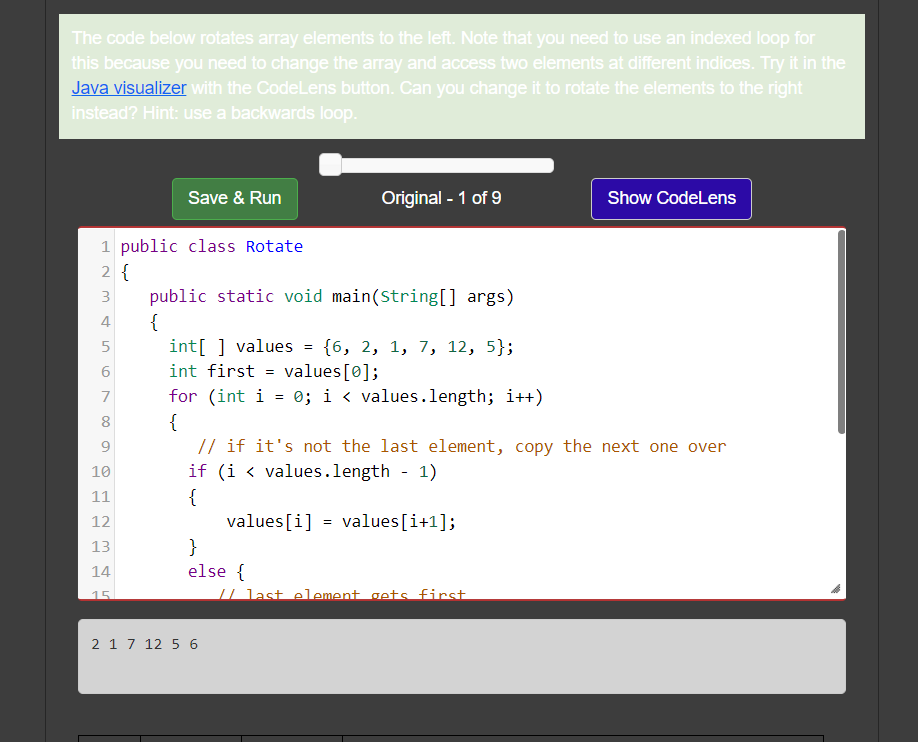 Solved The code below rotates array elements to the left. | Chegg.com