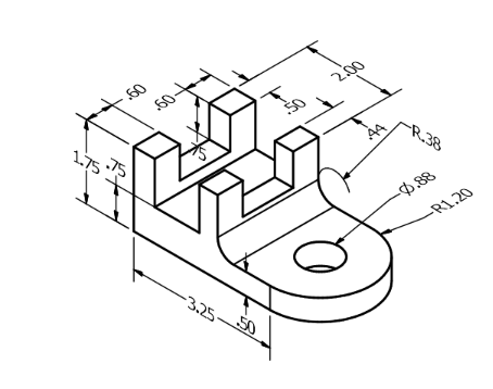 Solved Draw an Orthographic projection with centerlines, | Chegg.com