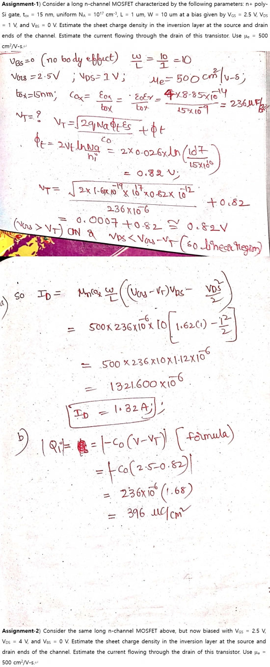 Solved Assignment-1) Consider a long n-channel MOSFET | Chegg.com