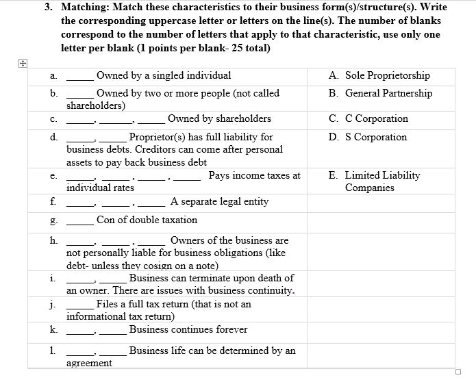 Solved 3. Matching: Match these characteristics to their | Chegg.com