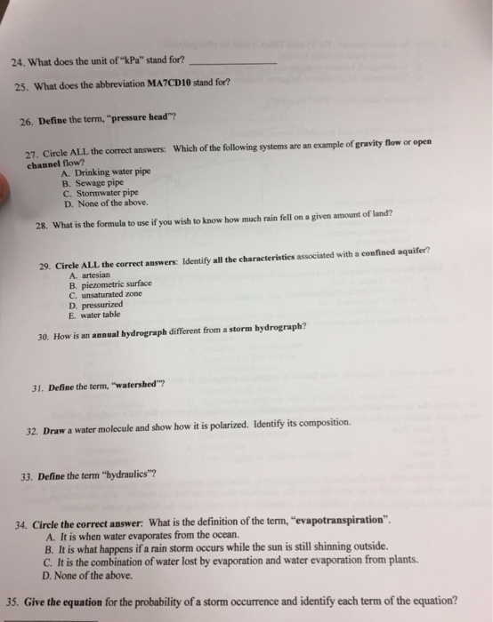 Solved 24 What Does The Unit Of kPa Stand For 25 What Chegg