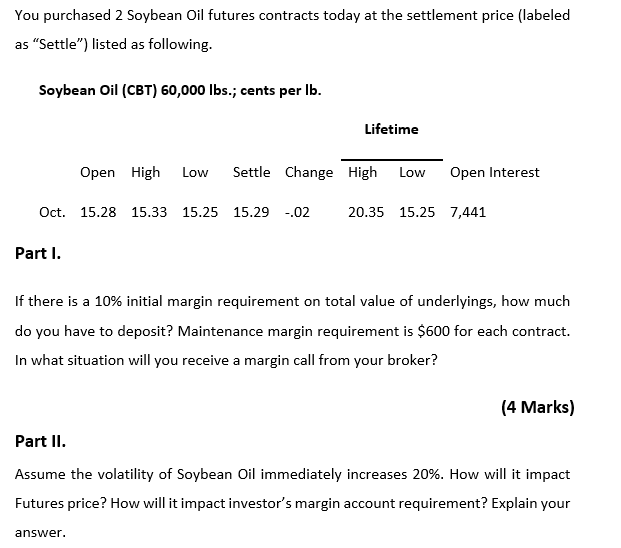 You purchased 2 Soybean Oil futures contracts today