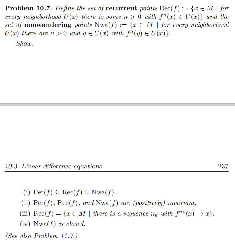 . Problem 10.7. Define the set of recurrent points | Chegg.com