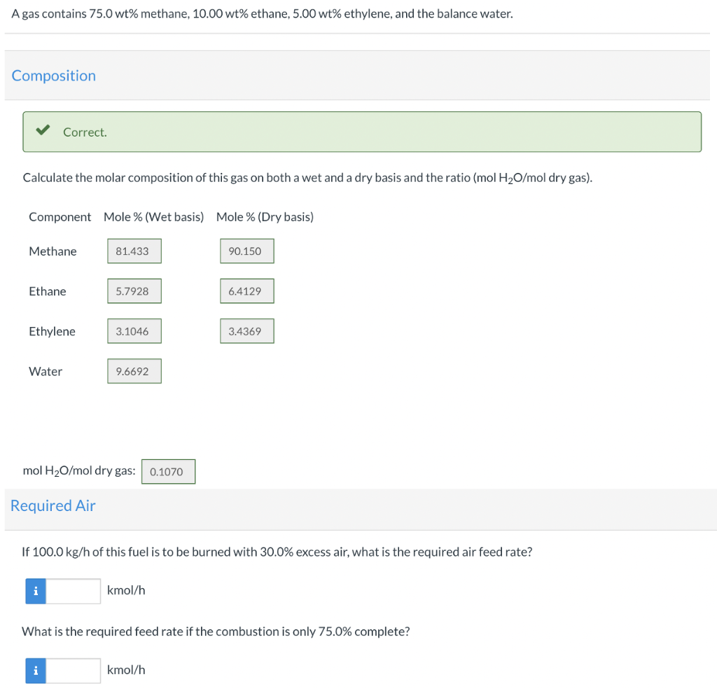 Solved A Gas Contains 75.0 Wt% Methane, 10.00 Wt% Ethane, | Chegg.com