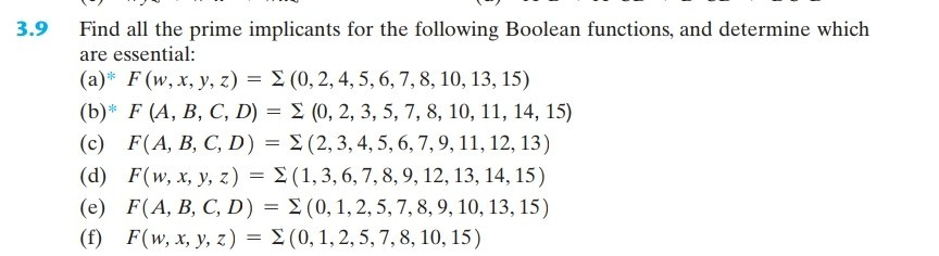 Solved 3.9 Find All The Prime Implicants For The Following | Chegg.com