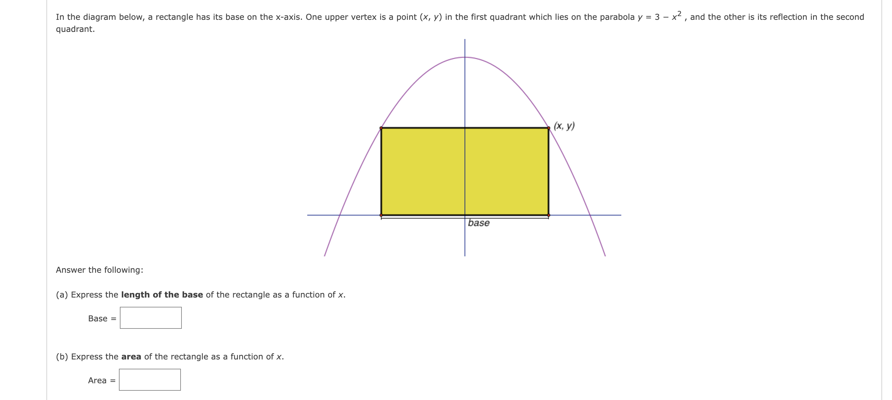 Solved In the diagram below, a rectangle has its base on the | Chegg.com