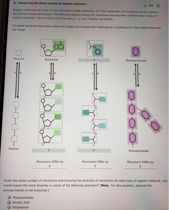 Solved 8. Comparing the three classes of organic polymers Aa