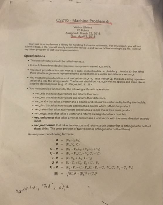 Solved C$210-Machine Problem 6 Vector Library 20 Points | Chegg.com