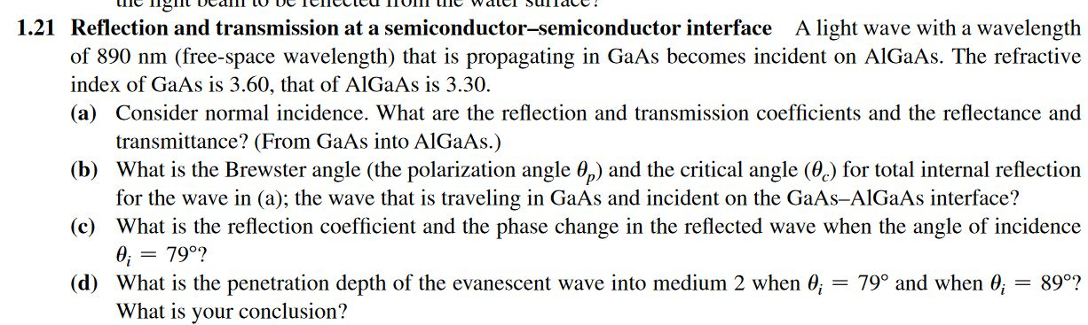 Solved 5. Problem 1.21 – Reflection and transmission at a | Chegg.com
