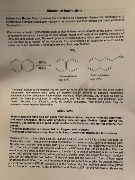 Solved Nitration Of Naphthalene Necessary Review The Chegg
