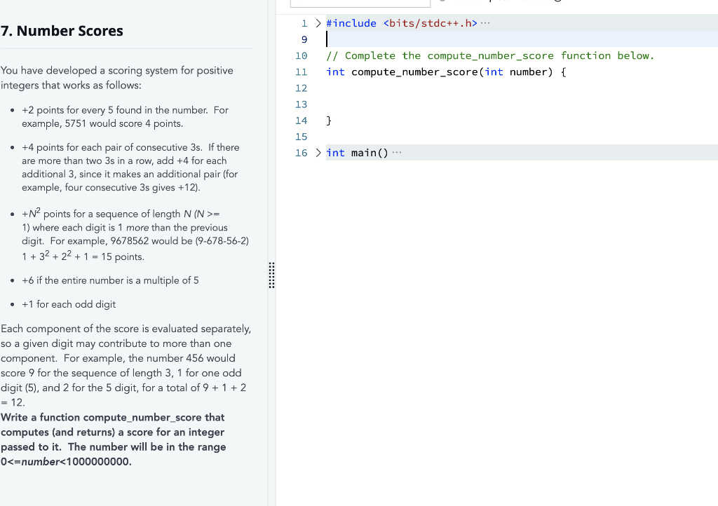 1> #include 7. Number Scores 10 11 // Complete the | Chegg.com