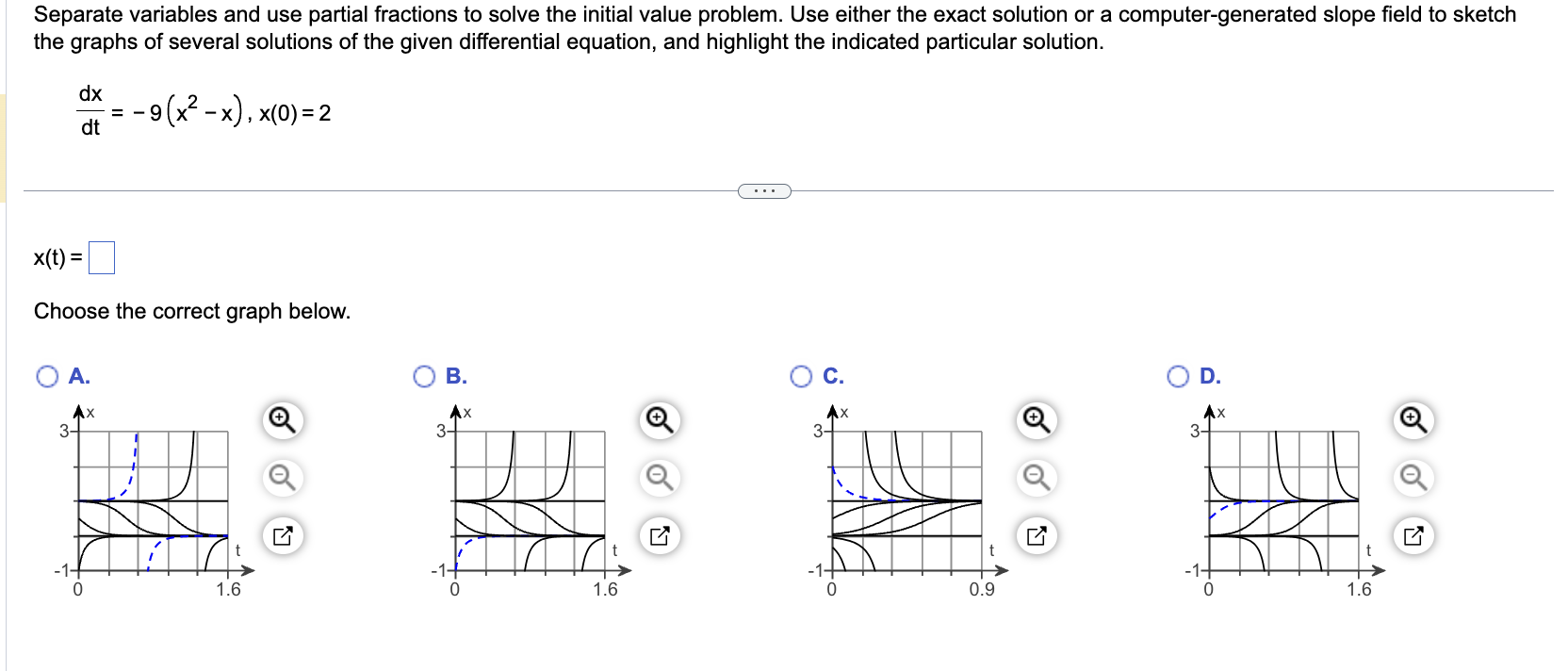 solved-dtdx-9-x2-x-x-0-2-x-t-choose-the-correct-graph-chegg