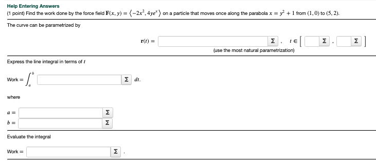 Solved Help Entering Answers (1 point) Find the work done by | Chegg.com