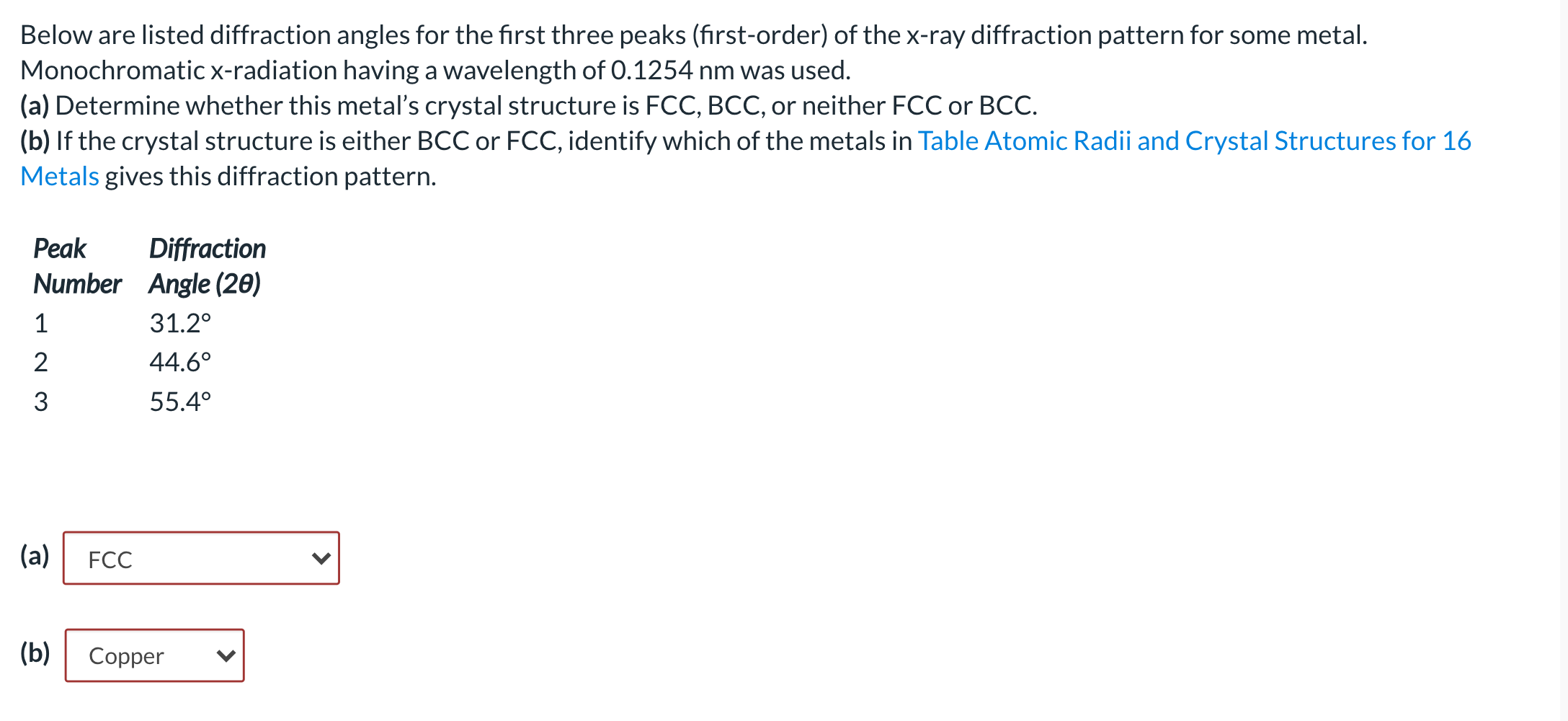 Solved Below Are Listed Diffraction Angles For The First Chegg Com