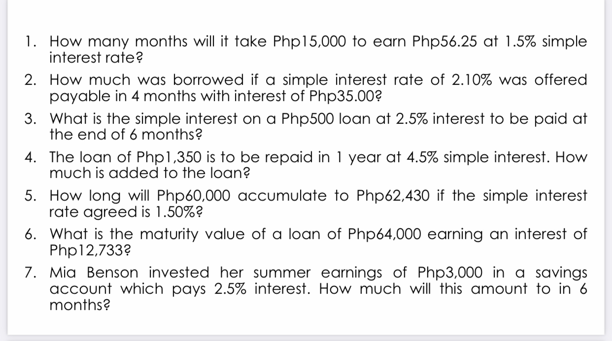 Solved 1. How many months will it take Php 15,000 to earn | Chegg.com