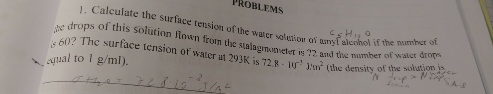Solved PROBLEMS . Calculate the surface tension of the water | Chegg.com