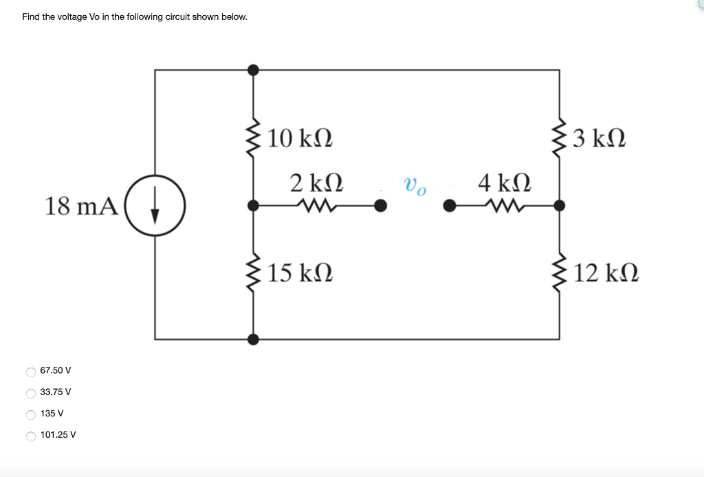 Solved Find the voltage Vo in the following circuit shown | Chegg.com
