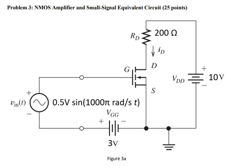 Solved Problem 3: NMOS Amplifier and Small-Signal Equivalent | Chegg.com