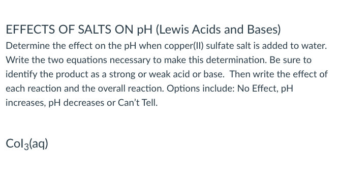 Solved EFFECTS OF SALTS ON pH (Lewis Acids and Bases) | Chegg.com