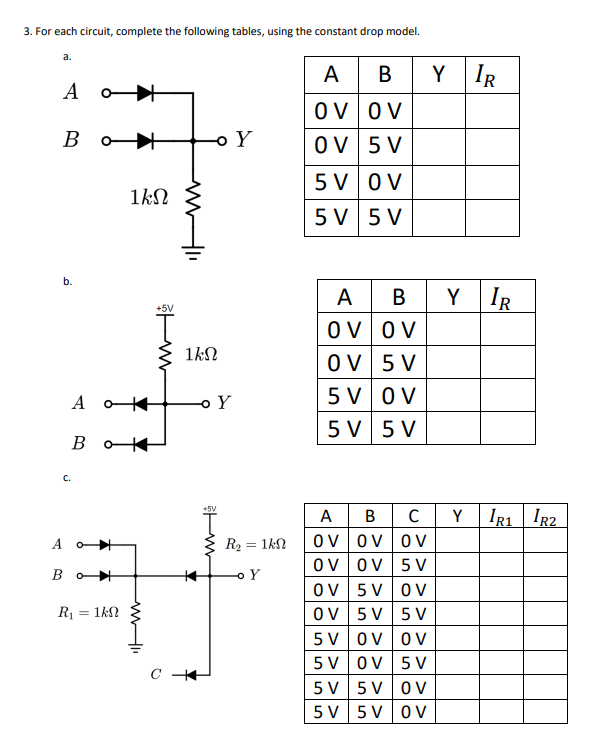 Solved 3. For each circuit, complete the following tables, | Chegg.com