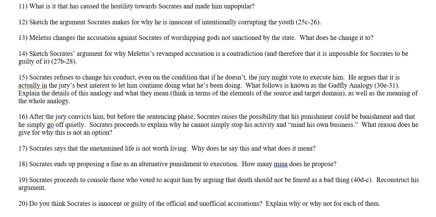 Apology Reading Guide 1 What Are The Two Unofficial Chegg