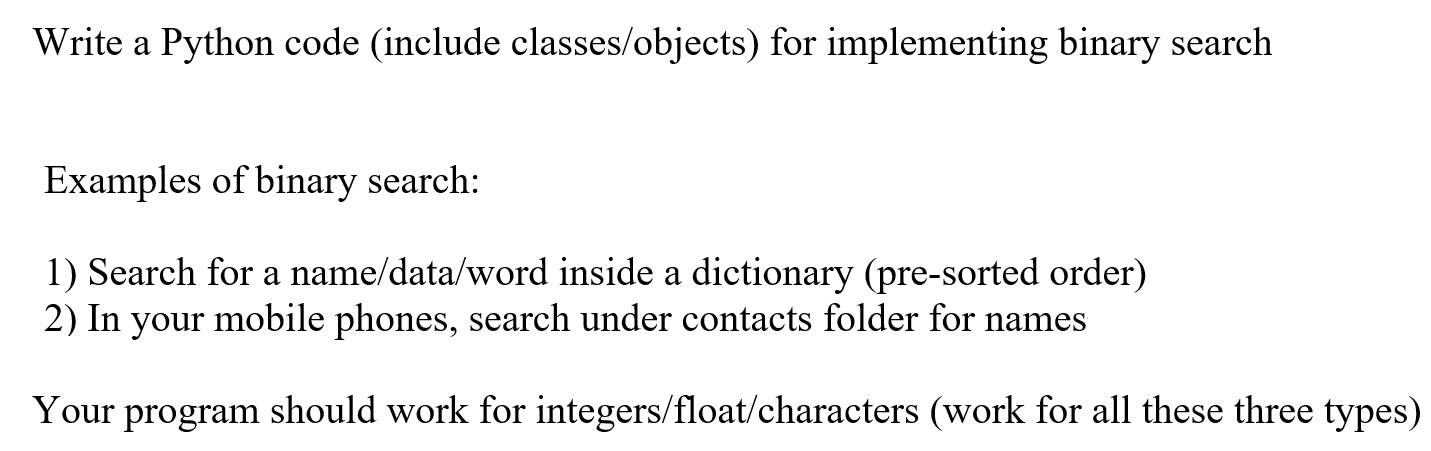Write a Python code (include classes/objects) for | Chegg.com