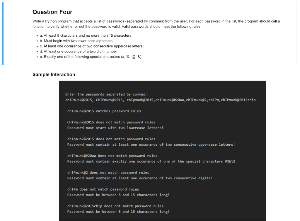 Solved Question Four Write A Python Program That Accepts A | Chegg.Com