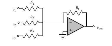 Solved The circuit below does a weighted sum on the three | Chegg.com