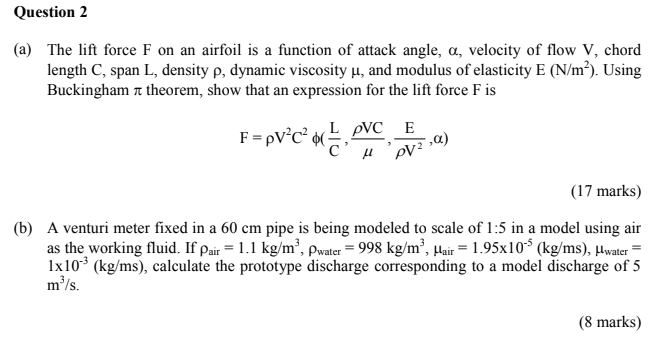 Solved Question 2 (a) The lift force F on an airfoil is a | Chegg.com