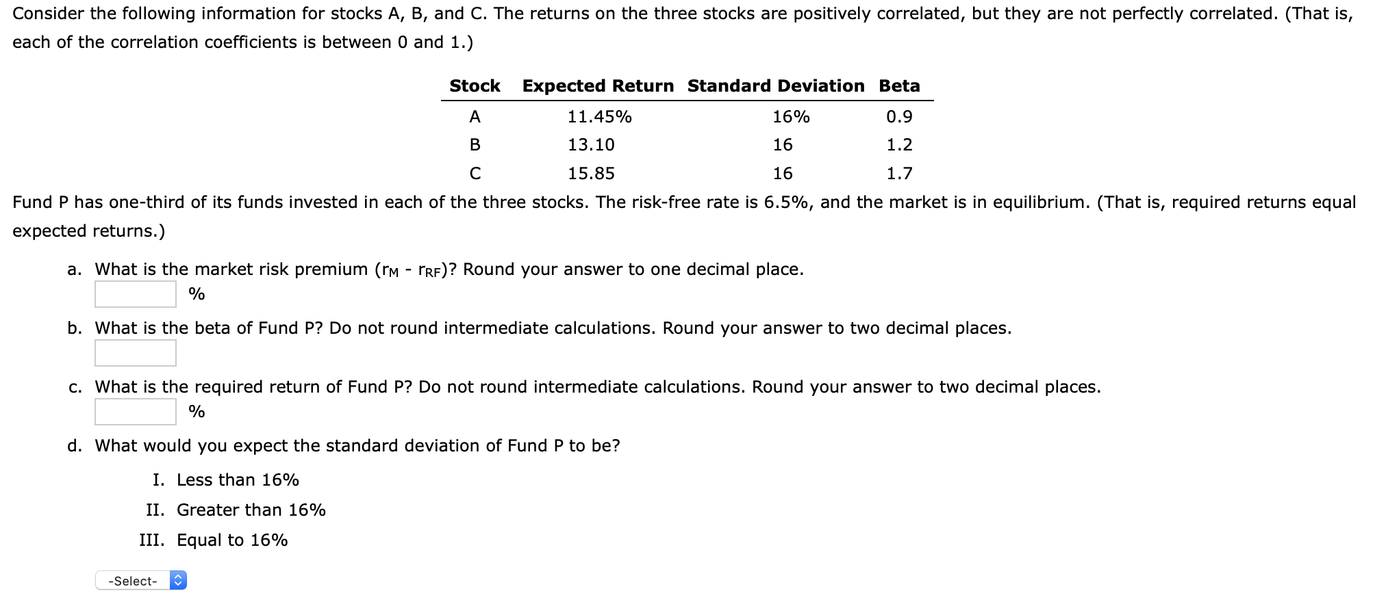 Solved Consider The Following Information For Stocks A, B, | Chegg.com