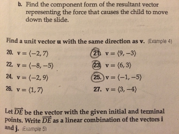 Solved Find The Component Form Of The Resultant Vector