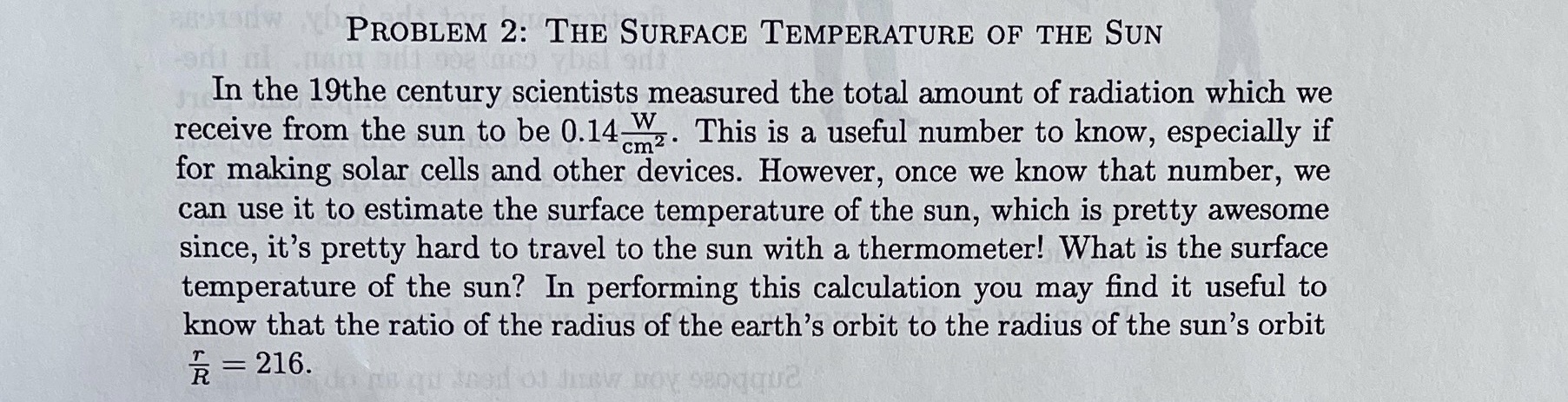 Solved PROBLEM 2: THE SURFACE TEMPERATURE OF THE SUN W - In | Chegg.com