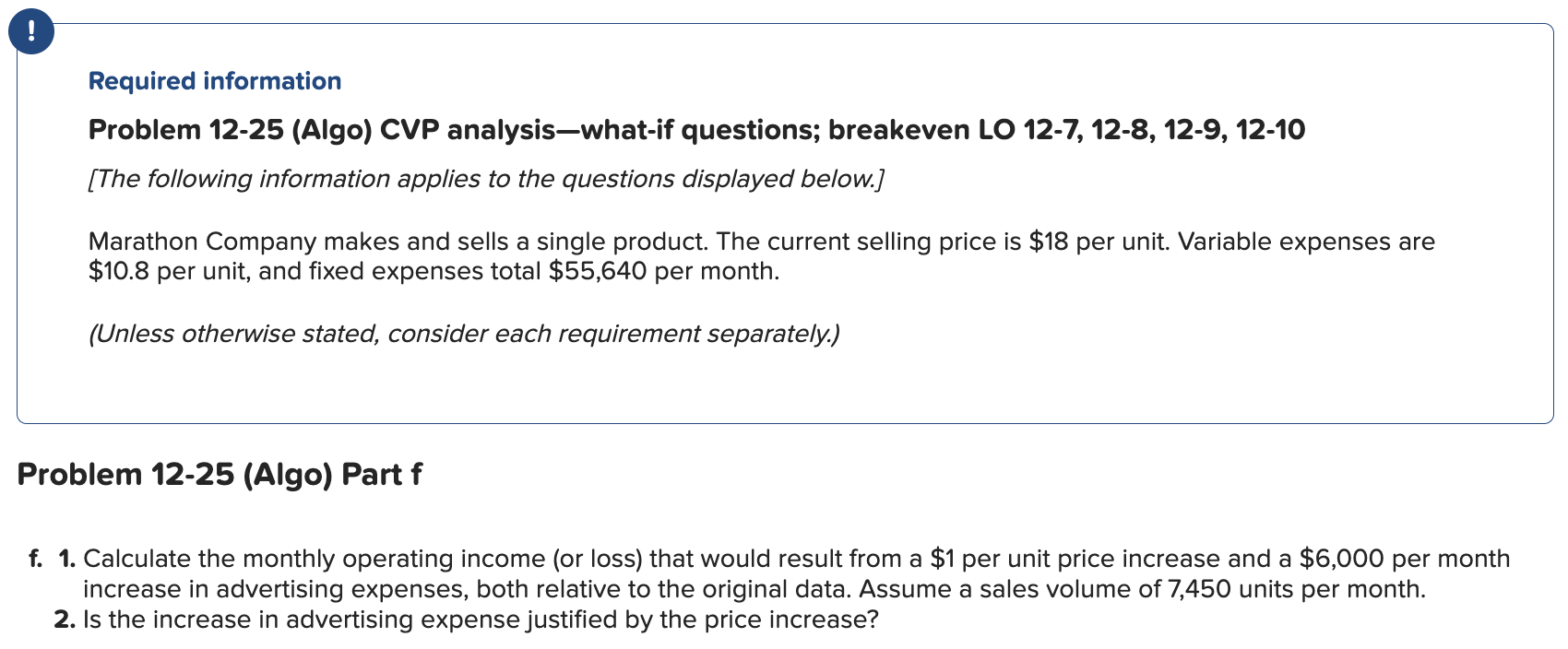 Solved Problem 12-25 (Algo) CVP analysis-what-if questions; | Chegg.com