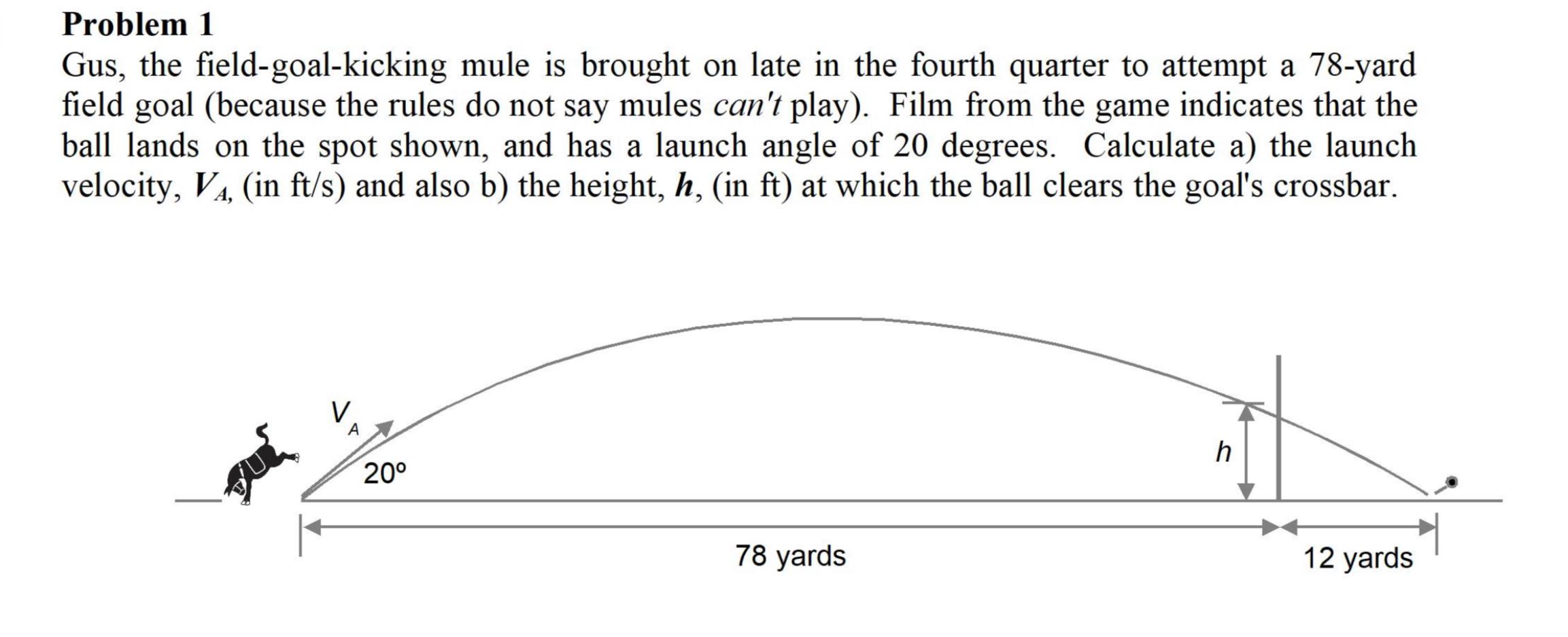 Solved Problem 1 Gus, the fieldgoalkicking mule is brought