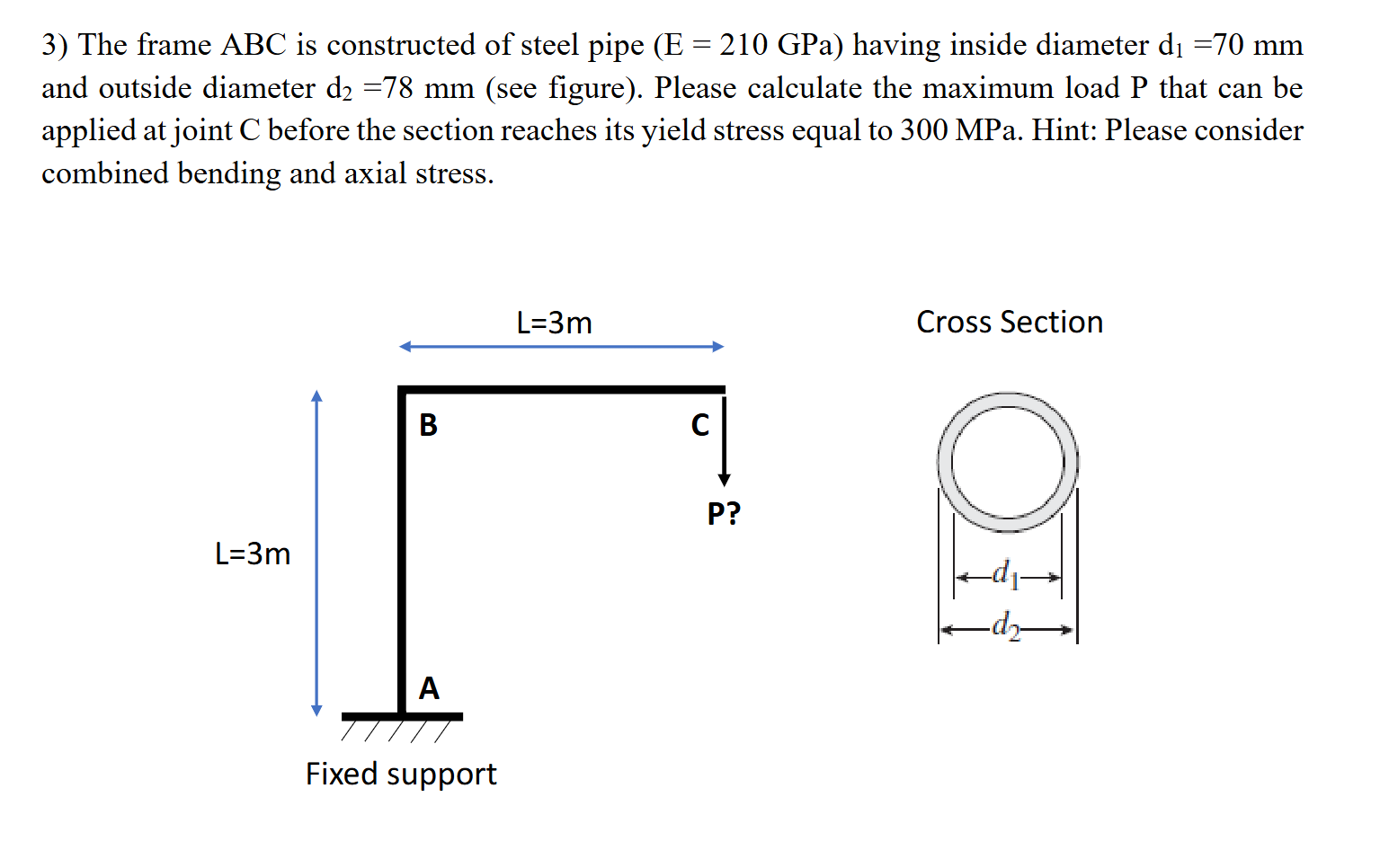 Solved The frame ABC is ﻿constructed of ﻿steel pipe | Chegg.com