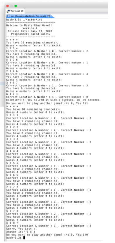 mastermind game using python | pdf | software... hello, I have to write a C program for the game of | Chegg.com