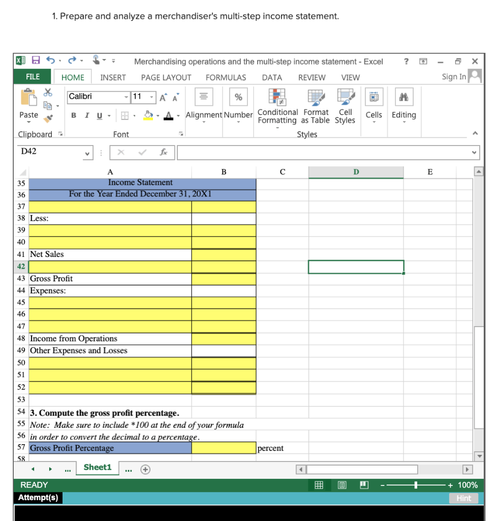 Solved 1. Prepare and analyze a merchandiser's multi-step | Chegg.com