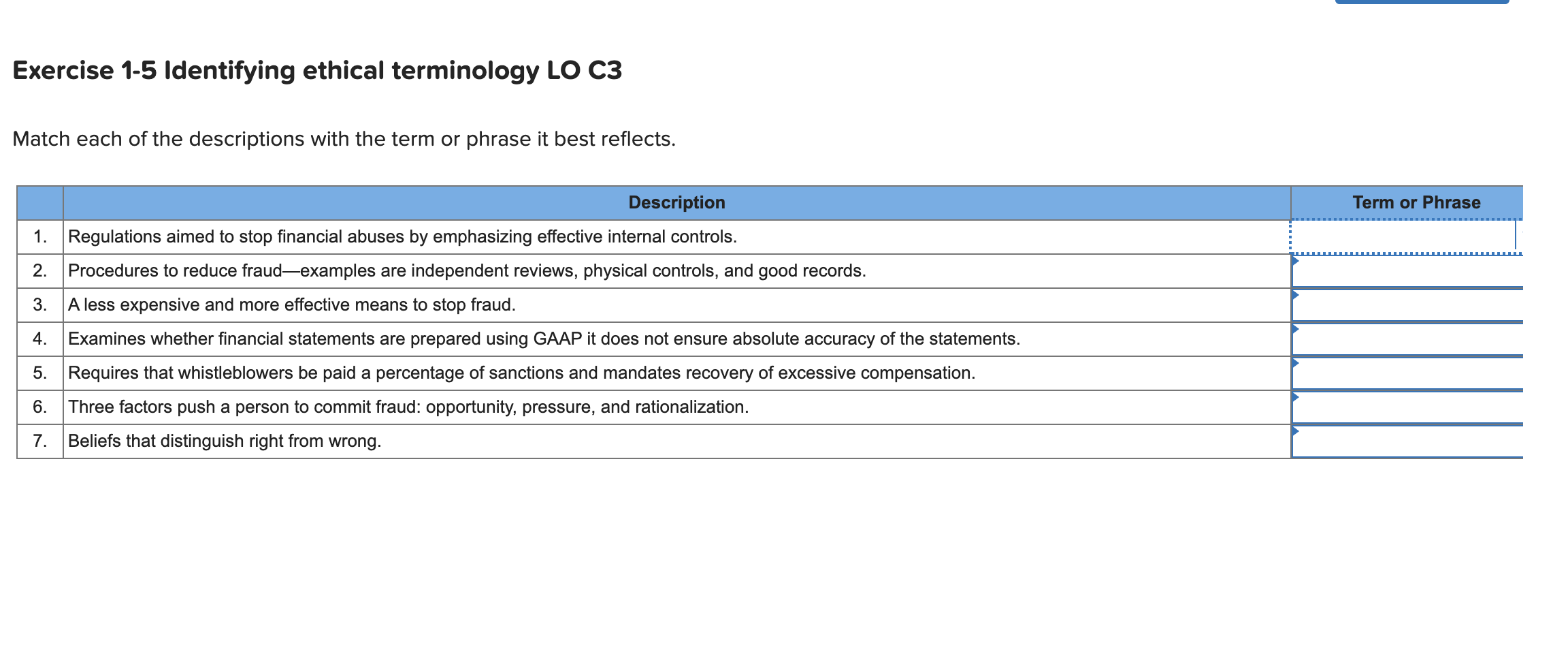 Solved Exercise 1-5 Identifying ethical terminology LO C3 | Chegg.com