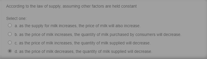 Solved When quantity demanded decreases in response to a | Chegg.com